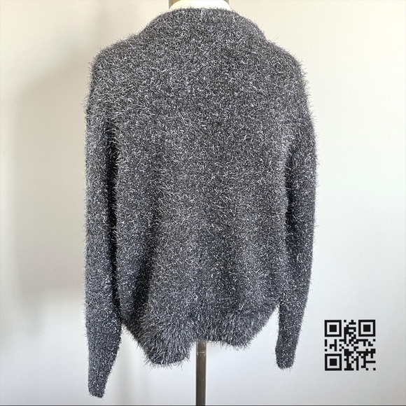 H&M Fuzzy Eyelash Textured Metallic Tinsel Oversized Crew Neck Sweater - S/M - Picture 8 of 10
